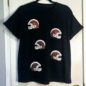 Medium: NWOT Black Tee With Sequin Football Helmets